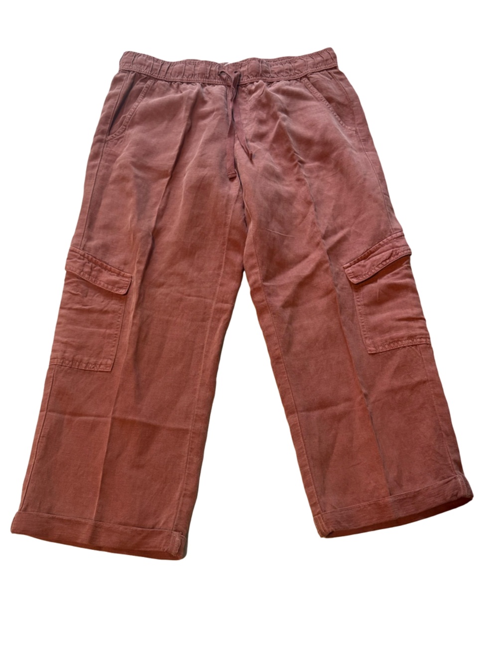 C&C California Rust Linen Blend Cargo Pants Elastic Waist Relaxed Fit Medium